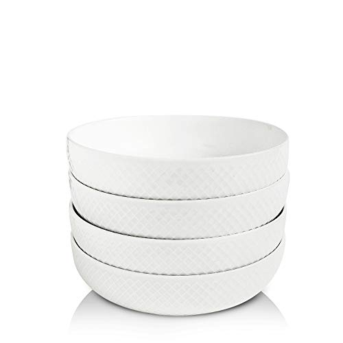 KOOV Keramikschüssel, 1,3 l Pastaschüsseln, Salatschüssel-Set, große Schüssel zum Essen, Abendessenschüsseln, stapelbare Servierschüsseln, 4er-Set (Reinweiß) Cover