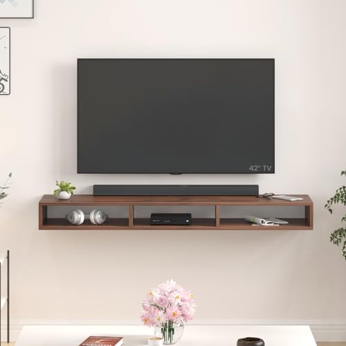 Image of BLUEWUD Primax Solo Standard Engineering Wood Wall Mount TV Entertainment Unit Set Top Box Stand /TV Cabinet Panel with Shelves for Books & Decor Display Unit, Ideal for 50 inch (Brown Maple)