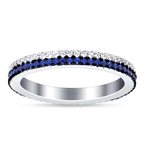 Blue Apple Co. Full Eternity Stackable Double Row Band Ring Round Cubic Zirconia 925 Sterling Silver2