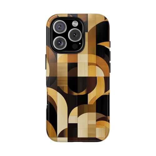 Coque iPhone 16 Pro géométrique marron et doré protection rigide brillante anti-choc