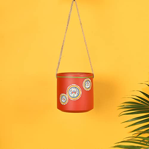 Image of AAKRITI ART CREATIONS Terracotta Hanging Planter | Red Rose Warli Art Design, Matte Finish | Decorative Hanging Pot for Indoor & Outdoor Home Decor
