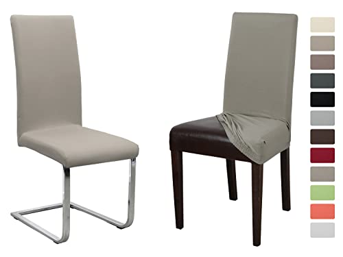 BEAUTEX Lot de 2 Housses de Chaise en Jersey (Couleur sélectionnable), Housse élastique uni Stretch en Coton, bi-élastique, Pierre Cover