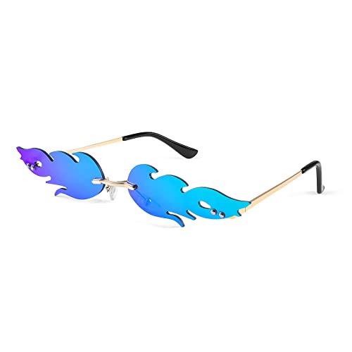FEISEDY Fire Flame Sunglasses for Women Mirror Rimless Fire Shaped Novelty Sunglasses B2839