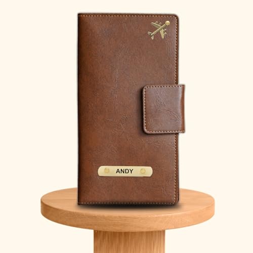 Image of Customized Travel Wallet with Name Engrave | Personalised Passport Holder for Women | Customised Passport Cover for Men and Women | Travel Organizer Gift Wallet (Brown)