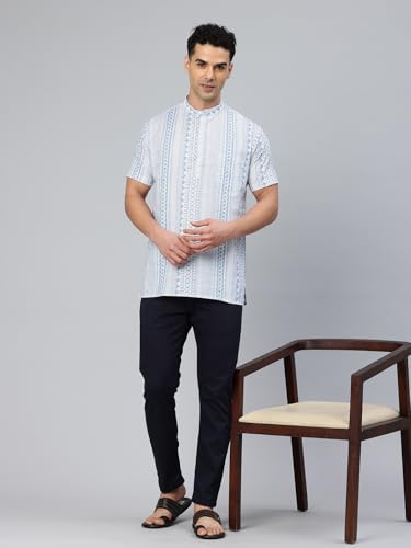 Image of Majestic Man Men Slim Fit Ethnic Motifs Cotton Printed Half Sleeve Short Kurta