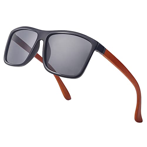 NIEEPA Men's Driving Sports Polarized Sunglasses Square Wayfarer Fashion Glasses(Grey Lens/ImitWood Frame)