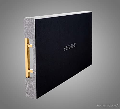 Home Redefined Modern Elegant 18"x12" Rectangle Glossy Grey Shagreen Faux Leather Decorative Tray Ottoman Coffee Table Perfume Kitchen Display Perfume Serving Tray with Gold Polished Metal Handles.
