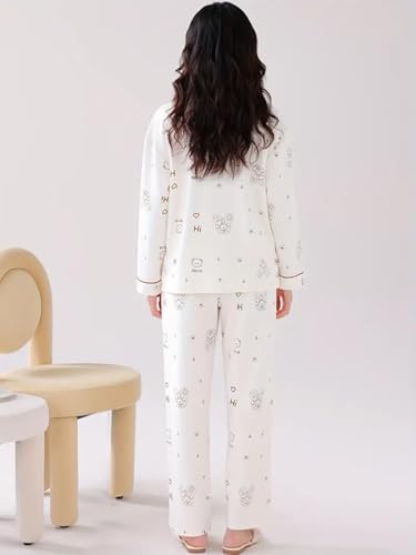 Image of Celary Women's Korean Night Suit Set | Round Neck Full Sleeve Top & Printed Ankle Length Pyjama | Skin-Friendly Fabric Soft Breathable Stretchable Loungewear | M to 2XL