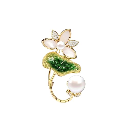 Image of Flower Floral Pearl Brooch Rhinestone Crystal Brooch Leaf Bouquet Brooch Pin Fashion Dress Accessories Birthday Graduation Jewelry Gift For Women