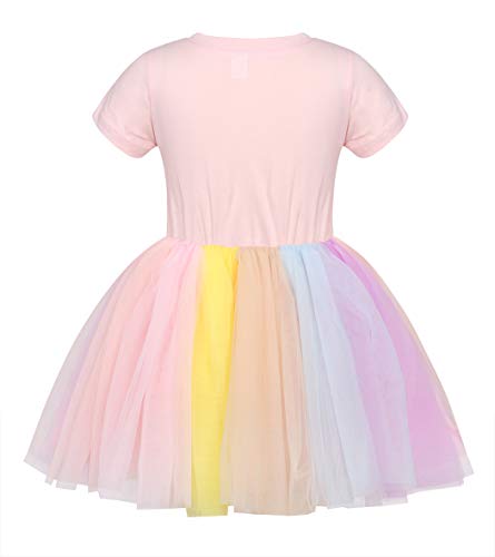 Eledobby Vestido de Princesa Meninas Unicórnio Saia Cor Net Gaze Tutu Saia Vestido de Manga Curta co