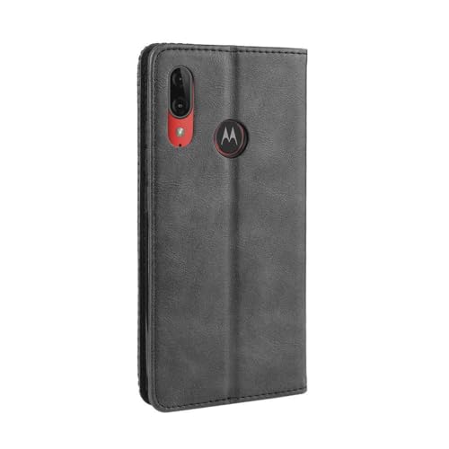 Capa para MOTO E6S,Retro Flip magnético,Caso de telefone de couro PU,Design de carteira com 3 slots de cartão e 1 clipe de dinheiro -Black