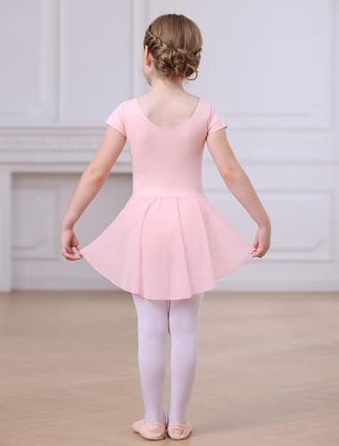 Image of MdnMd Girls Toddler Ballet Leotard with Skirted Short Sleeve Dance Gymnastic Ballerina Ballet Outfit Dress