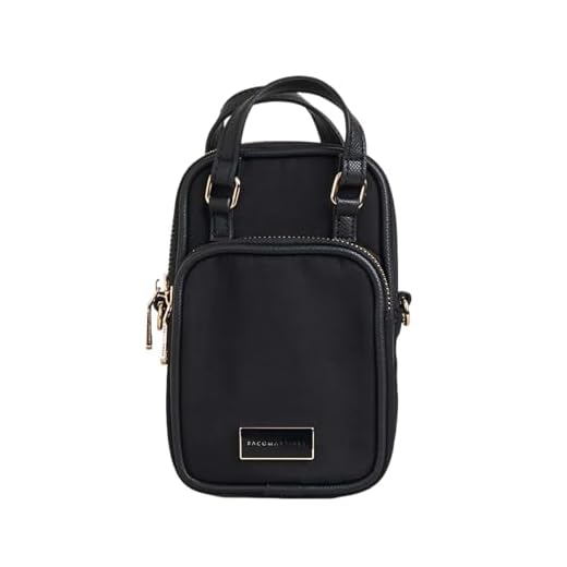 PACO MARTINEZ Porta Móvil para Mujer, Bolso Bandolera Mujer Hecho con Nylon Asa, Color Negro, Idea de Regalo de Cumpleaños, Aniversario o Navidad