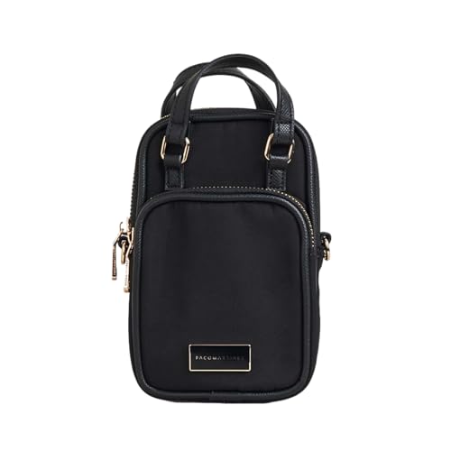 PACO MARTINEZ Porta Móvil para Mujer, Bolso Bandolera Mujer Hecho con Nylon Asa, Color Negro, Idea de Regalo de Cumpleaños, Aniversario o Navidad