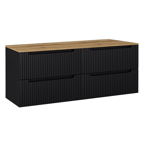 Lomadox Badmöbel - Double meuble de lavabo - 160 cm - En chêne noir strié - 4 tiroirs - Dimensions (l x H x P) : env. 160,4 x 59,5 x 40 cm