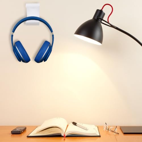 VICASKY 2 piezas soporte para auriculares acrílico blanco y gancho adhesivo para escritorio para almacenamiento y gestión de cables en oficina y hogar miniatura 5