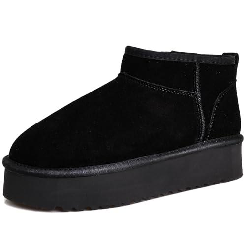 XIXITIAO Mini Boots,Cloud Genuine Suede Ankle Boots for Women,Platform Wool Snow Boots with Memory Foam,Classic Winter Boots for Women,Comfortable Trending Shoes Taupe 8.5