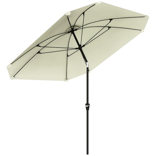 Outsunny Sombrilla Terraza Exterior 233x233 cm Sombrilla de Jardín con Ángulo Ajustable Impermeable Poste de Aluminio Varillas de Fibra de Vidrio y Manivela Parasol para Patio Terraza Crema