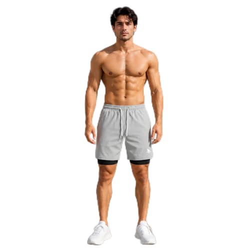 Image of BOLDSHARK Men's 2 in 1 Active Dual Shorts with Inner Tights Layer | Double Layer Short for Running, Gym & Sports
