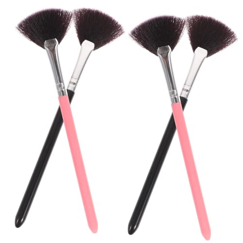 Outanaya 4pcs Makeup Brushes Long Handle Fan Shape Blusher Powder Brush for Daily Use Premium for Finish