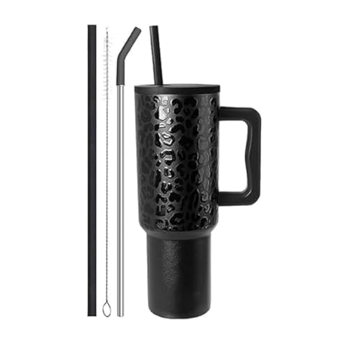Image of Stainless Steel 1200 ml Vacuum Tumbler with Lid & Straw - Double‑Wall Insulated Cup for Travel, Gym & Office - Keeps Beverages Hot or Cold - 1.2 L Capacity (Leopard Black)