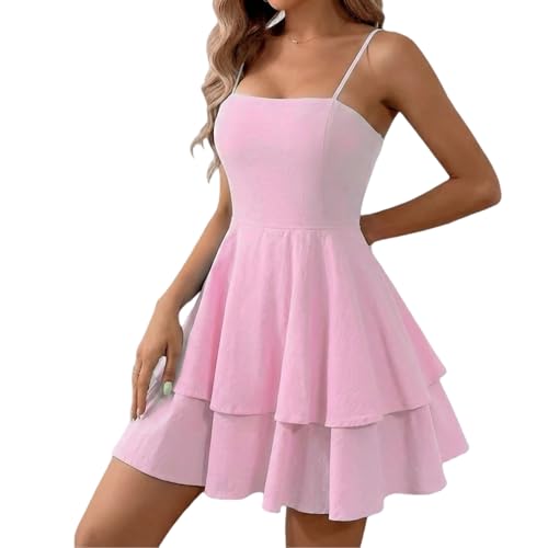 BNGD Women's Backless Bow Tie Spaghetti Strap Mini Dress Sexy Club Party Dresses(Small,Pink)