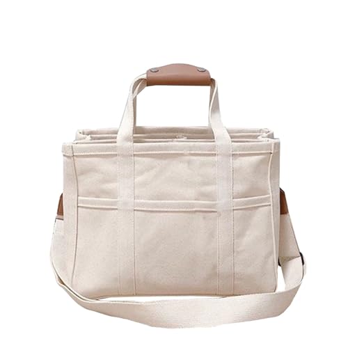 Canvas Tote Bag with Compartments Multi Pockets Everything Bag Mommy Bag Shoulder Crossbody Lunch Bag for Women