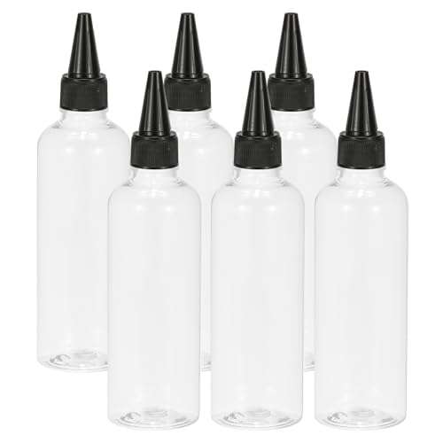 PATIKIL Plastic Applicator Bottle, 6 Pcs 3.4oz(100ml) Leak Proof Refillable Empty Dispenser Container Squeeze Bottle with Twist Top Cap for Hair Ink Liquid Sauces, Clear
