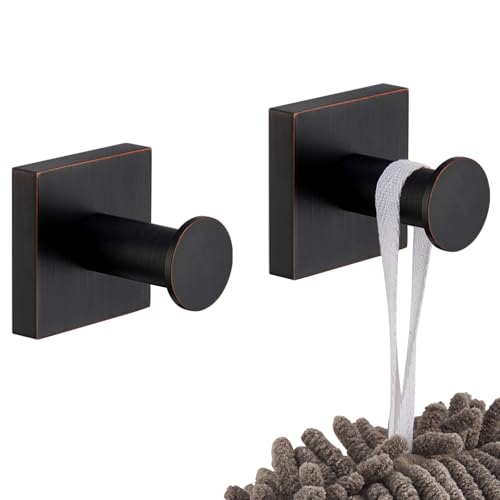 Image of KOKOSIRI Robe Hooks Oil Rubbed Bronze Bathroom Shower Hook for Wall Closet Kitchen Hanging Towels Bathroom Hardware Stainless Steel 2 Pack, B1016ORB-P2