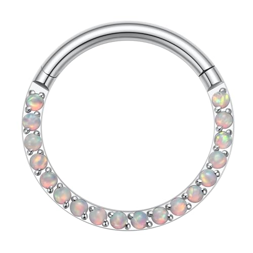 Image of PEAKLINK 16G 18G 316L Stainless Steel CZ /OPAL Septum Piercing Septum Clicker Ring Hinged Nose Ring Daith Earrings Conch Piercing Jewelry Helix Cartilage Tragus Lobe Belly Hoop Earring