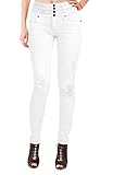 Hybrid & Company Women Fashion Butt Lift 4 Buttons High Wide Waist Stretch Denim Ripped Distressed Skinny JeansP48608SKX White 20