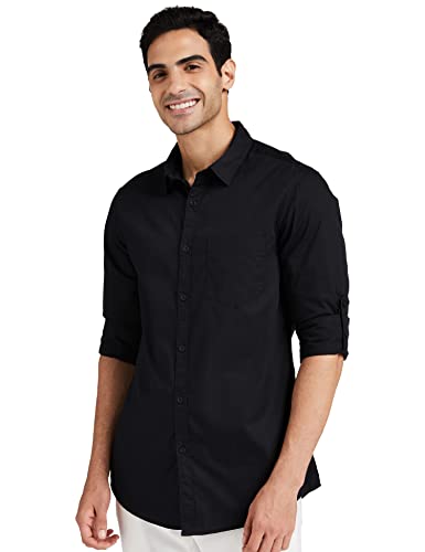 Amazon Brand - Symbol Men's Solid Regular Fit Full Sleeve Cotton Casual Shirt (AW-SY-MCS-1131_Black_Large)