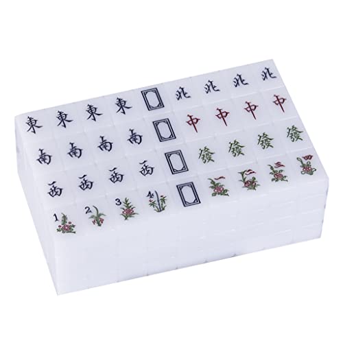 Mahjong juego chino con 144 fichas acrílicas y tapete miniatura 1