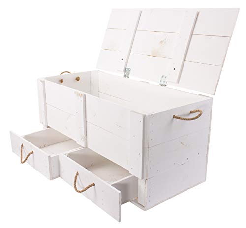 Muebles vintage 24 Baúl de madera con tapa Baúl mesa de centro de estilo rústico, espacio de almacenamiento para mantas, cojines en el dormitorio (baúl blanco con cajones)