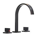 Homevacious Waterfall Bathroom Sink Faucet Widespread Oil Rubbed Bronze 8-16 Inch 3 Holes 2 Handles Black Bath Lavatory Modern Faucets Long Spout Basin Commercial Deck Mount Mixer Tap Supply Hose