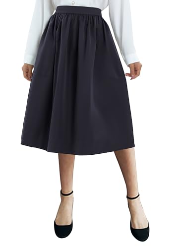 Urban CoCo Women's Casual Elastic Waist Vintage A-Line Pleated Flared Midi Skirt with Pockets