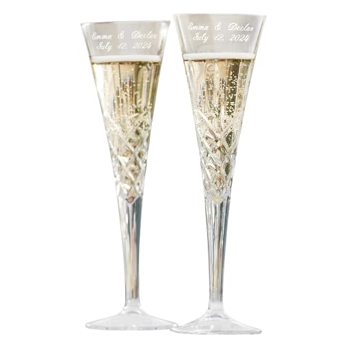 Let's Make Memories Personalized Toasting Flutes - European Fine Crystal - Wedding - Newlyweds - Bride & Groom - Champagne Toast - Anniversary Toast - Set of 2