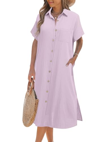 Image of Zeagoo Women Dresses Summer Casual Short Sleeve Button Down Shirt Dresses 2026 Beach Cover Up with Pockets