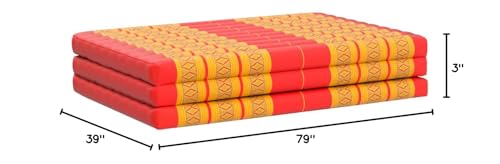 Image of Leewadee Trifold Mattress XL - Comfortable Thai Massage Pad, Foldable Relaxation Floor Mattress Filled with Kapok, Perfect to Use as a Sleeping Mat 79 x 39 inches, Orange Red