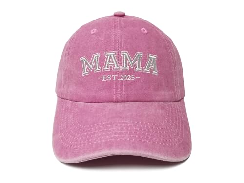 ZKFE Cappelli ricamati EST 2025 per nonno, nonna, zio, zia, papà, mamma, papà, Gigi ..., Mama Est.2025 (Rosa lavato), Taglia unica