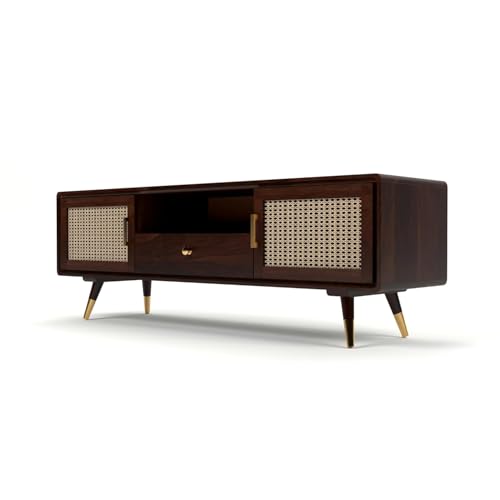 Image of Solid Sheesham Wood TV Unit for Living Room | TV Stand | TV Cabinet with Storage for Living Room and Hotel Furniture (Walnut Finish-04)