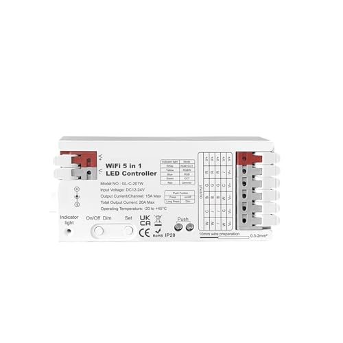 Contrôleur de bande lumineuse 2,4 G 5-en-1 avec courant 20A et câblage simple