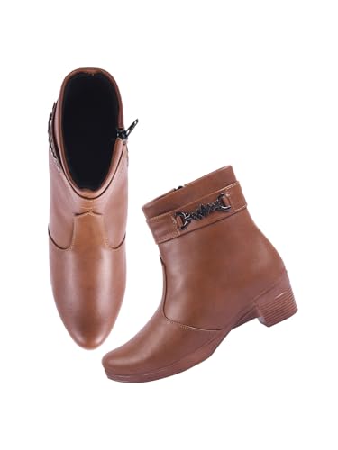 Image of Women's Ankle Boots with Side Zipper and Metal Detail Low Heel Faux Leather Booties for Everyday Comfort and Style