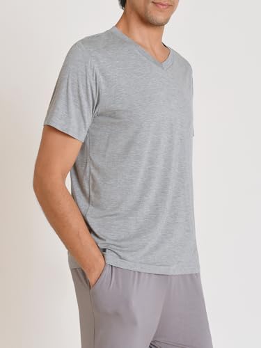 Image of Latuza Men's Viscose Sleep Shirt Soft V-Neck Pajama Tops 3 Pack