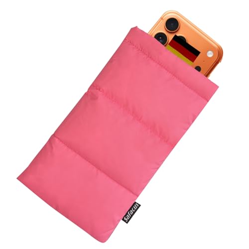 Thermo Handyhülle Tasche Universal Daunen Pouch Handysocke Weihnachten Geschenke für Smartphones Handy Winter Handyhülle für iPhone, Samsung Galaxy (Rosa)
