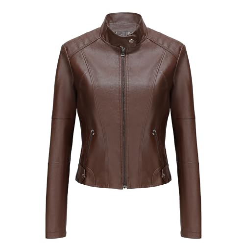 Manteau court classique pour femme similicuir col montant chic