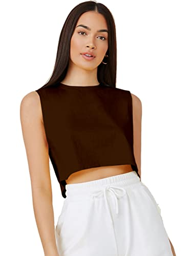 Image of Aahwan Women's & Girls' Sleeveless Oversized Crop Top /T-Shirt with Round Neckline
