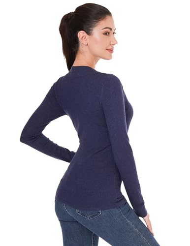 Image of AmelieBoutik Women V Neck Faux Wrap Lightweight Long Sleeve Tunic Sweater Blouse Tops