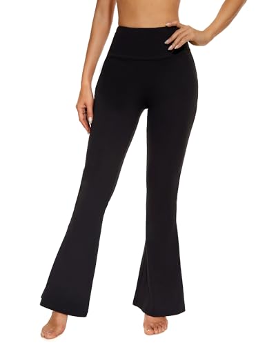 Sundwudu Black Flare Yoga Pants for Women - Soft High Waist Bootcut Leggings Tall & Long Bootleg Pants for Women