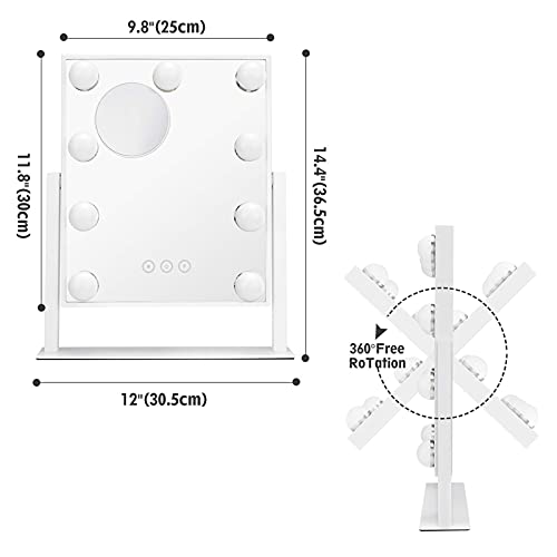 Nusvan Vanity Mirror With Lights,Makeup Mirror With Lights,3 Color Lighting Modes Detachable 10X Magnification Mirror Touch Control,360°Rotation #TOP3